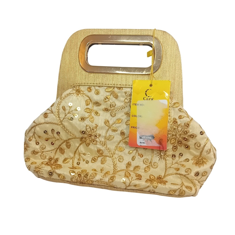 NWT Cara Fashion Classic‎ India Embroidered Floral Sequin Top Handle Clutch Bag